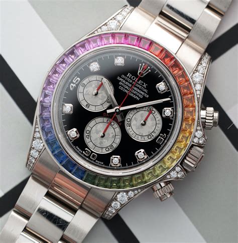 rolex daytona rainbow white gold price|Rolex daytona rainbow cost.